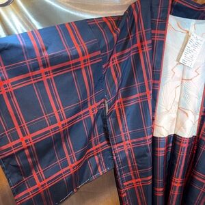 Modern Haori Plaid Kimono with Red and Blue Pattern satin fabric. 400 stitched